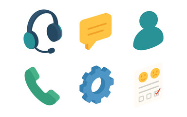 Isometric communication icons for customer support and feedback
