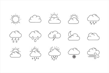 Weather forecast icons set of weather condition symbols such as cloud, sun, rain, snow, wind, storm and moon