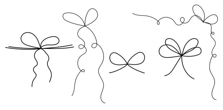 vector set of bows tied from thin black rope