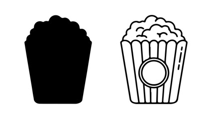 Popcorn bucket outline and silhouette with transparent background