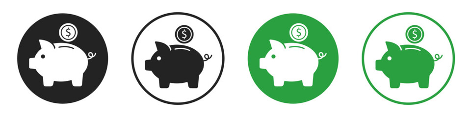 money pig with coin flat icon set