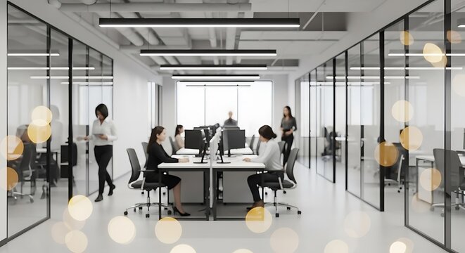 Modern Office Space with Professionals Collaborating on Projects.