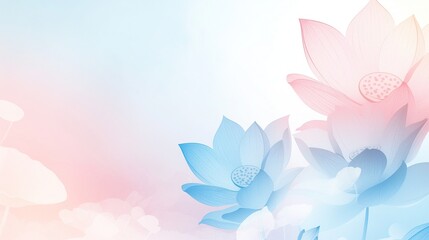Obraz premium A blooming lotus flower with soft light pink and white petals, perfect for use in digital media such as websites, mobile app interfaces, social media, marketing materials, and posters.