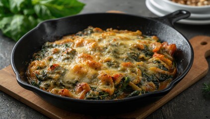 Delicious cheesy spinach casserole with a golden crust