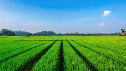 Fototapeta premium Crops thriving in lush green farmland