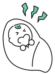 産声を上げる生まれたての赤ちゃん_単色