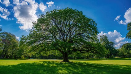 Fototapeta premium Gorgeous sunlight in the morning with trees and greenery in a natural park setting