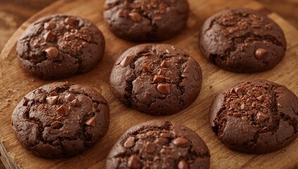 Fototapeta premium Close-up of a wooden board filled with delicious chocolate holiday cookies