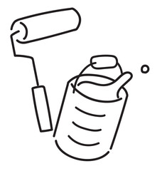 ペンキ缶とローラー_線画