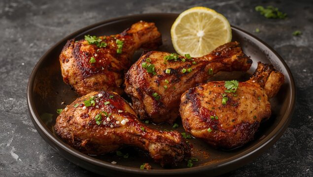 Middle Eastern-style roasted chicken seasoned with Bezar spices and cooked on a charcoal grill or in an oven tandoor.