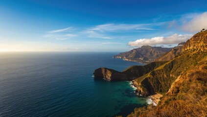 Fototapeta premium Stunning rugged cliffs along a scenic island coastline