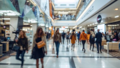 Interior of a shopping center with blurred details