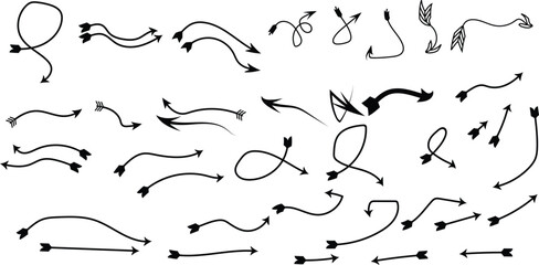 Collection of hand drawn black arrows on white background