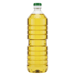 Large clear plastic bottle filled with golden cooking oil