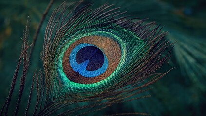 Obraz premium Close-up of a vibrant peacock feather filling the entire frame