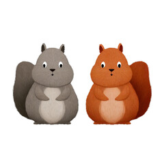 Cute Cartoon Style Squirrels in Gray and Orange Colors Standing Together