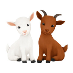 Cute cartoon style baby goats standing together in playful pose
