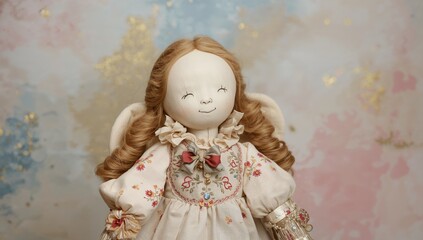 Fototapeta premium Handmade fabric doll of an angelic girl