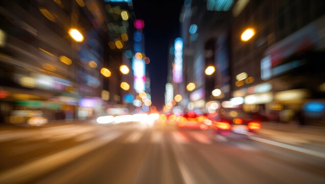 Nighttime urban scene with blurred lights and bokeh effect - Powered by Adobe