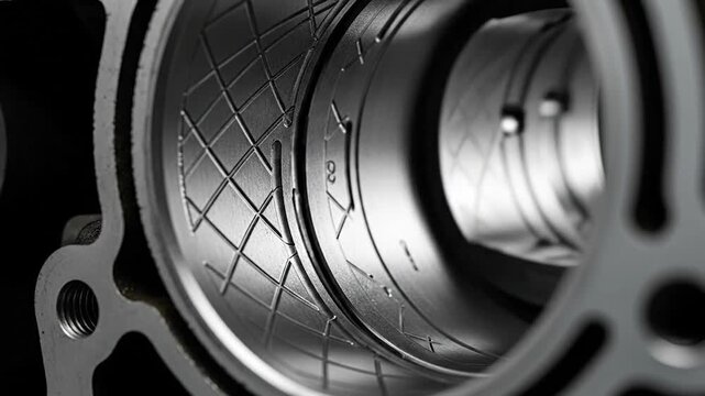 Close up of a clean engine cylinder bore with cross hatching.