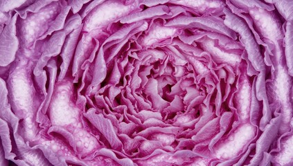 Obraz premium Close-up macro shot of intricately carved cabbage leaves with a white and green gradient on a pink background, showcasing the beauty of the cruciferous family, ideal for posters and banners