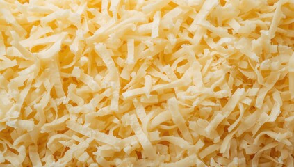 Fototapeta premium Close-up of shredded cheese texture as a background, highlighting food, milk, cooking, breakfast, health, natural, and organic elements