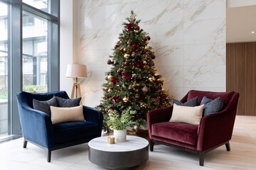 Fototapeta premium Modern open-plan space featuring a sustainable Christmas tree
