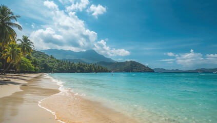Obraz premium Sunny coastal scene with clear skies and turquoise sea