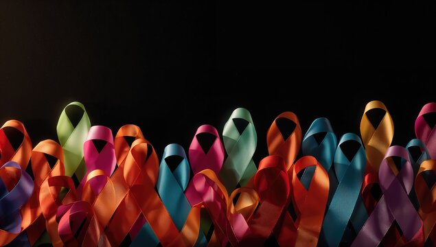 Various cancer awareness ribbons and symbols with blank space for text