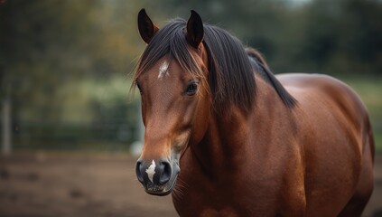 Obraz premium Detailed face shot of a chestnut horse