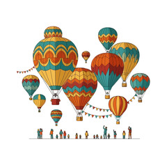 Naklejka premium Colorful hot air balloons soaring above the crowd.