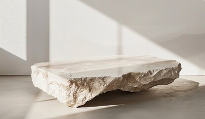 Stone slab display, white wall background, natural light, for product showcase use