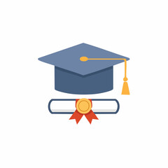 Graduation cap and diploma scroll academic success achievement icon
