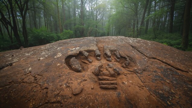 Ancient reptile track embedded in stone surface