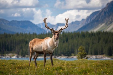 Fototapeta premium Reindeer roaming through the northern forests