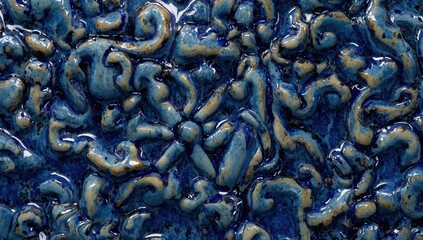 Detailed view of shiny decorative blue ceramic surface