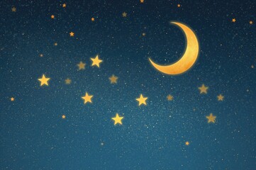 Naklejka premium Radiant Night Sky Featuring Moon and Twinkling Stars, Ideal for Sleepytime