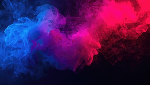 Vibrant neon-hued smoke billowing against a dark backdrop
