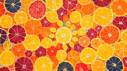 Colorful Citrus Fruit Slices in Vibrant Patterns on Trendy Background