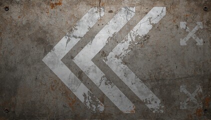 Fototapeta premium Metal surface with raised arrow patterns and worn texture