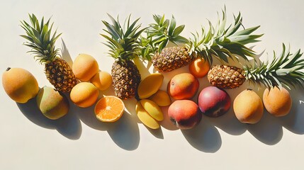 Fresh Tropical Fruits on White Background for Healthy Eating