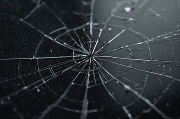 Fototapeta premium Shattered glass on a dark backdrop, damaged screen surface