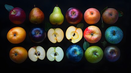 Colorful Assortment of Fresh Fruits on Dark Background