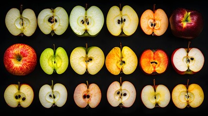 Diverse Variety of Apple Halves Arranged in Colorful Patterns