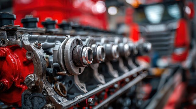 A High Resolution image of closeup of a powerful v8 engine, showcasing intricate mechanical details.