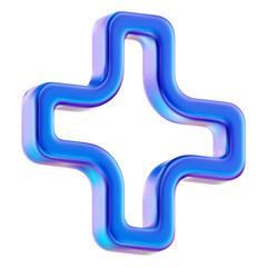 3d neon or holographic plus sign. Medical icon apteka. Vector illustration on isolated background.