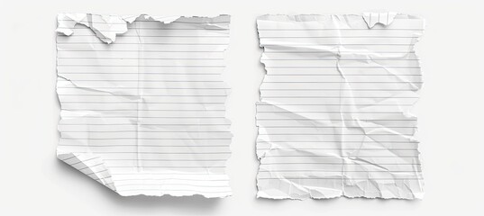 Torn Lined Paper on White, Crumpled Edges, Debris. Use Texture, Overlay