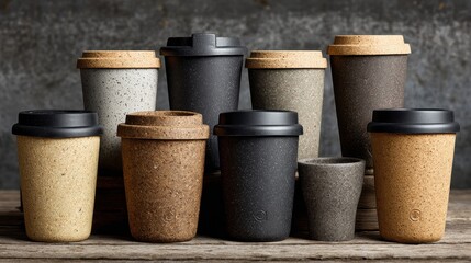 Naklejka premium Reusable coffee cups encourage greener habits, replacing disposables with durable designs that keep beverages hot and the planet cleaner. 