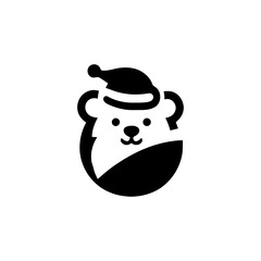 Christmas Holiday Bear Vector Icon with Festive Hat