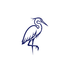 Obraz premium A minimalist illustration of a blue heron standing on one leg with its head turned to the right.